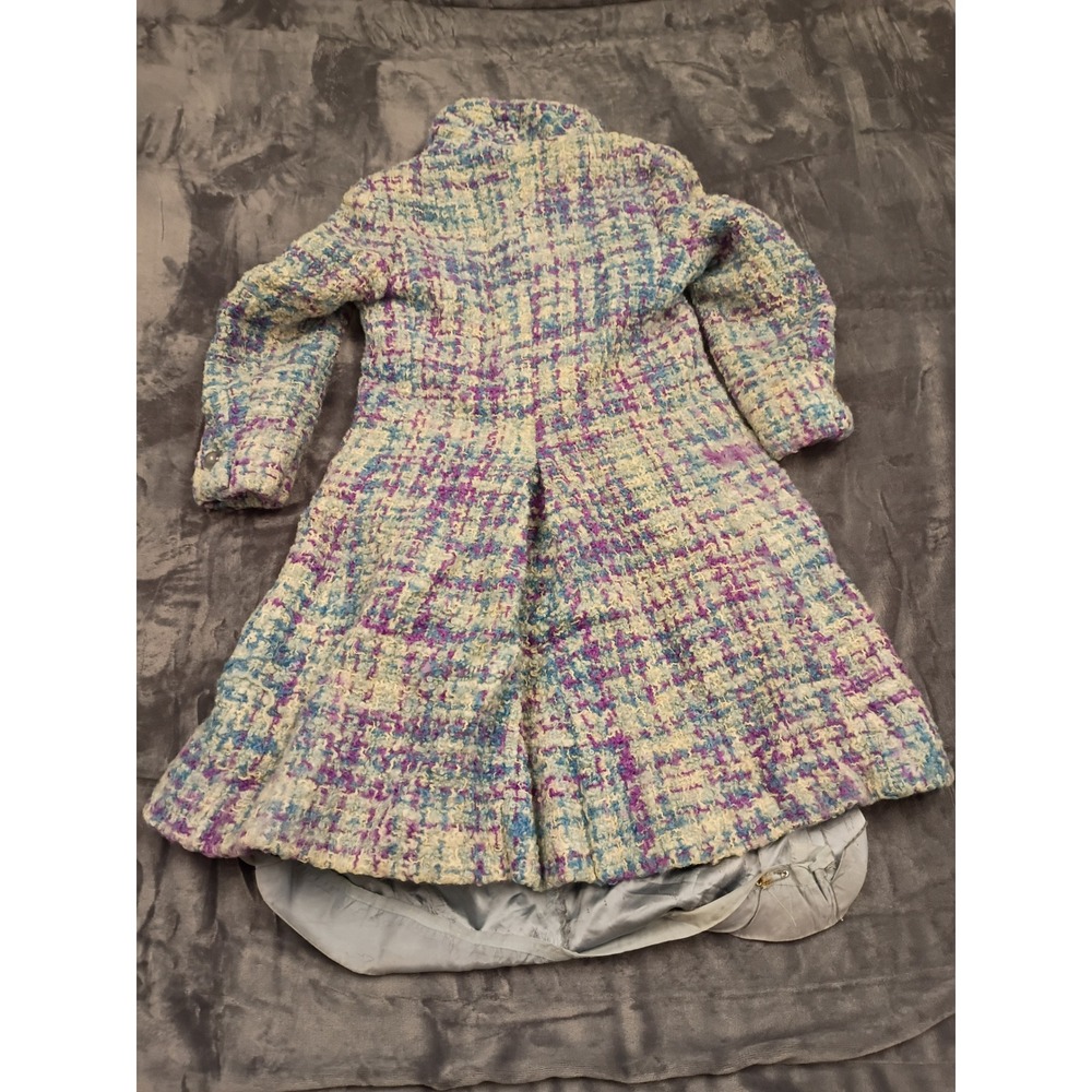 Gus Mayer Tweed Coat Womens Vintage Purple Blue Plaid Mod Longline Funnel Neck - Picture 7 of 12